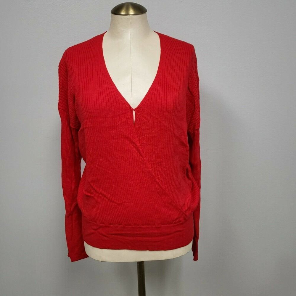NWT Elodie Faux Wrap Sweater Womens M Ribbed Long Sleeve V Neck Pullover Red